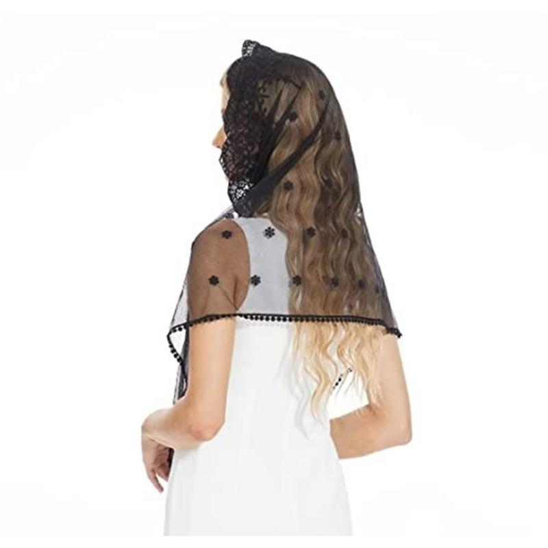 Sheer Lace Turban Headscarf for Women Church Attendance Mantilla Veil Lace Head Covering Shawl Wrap for Worship Service
