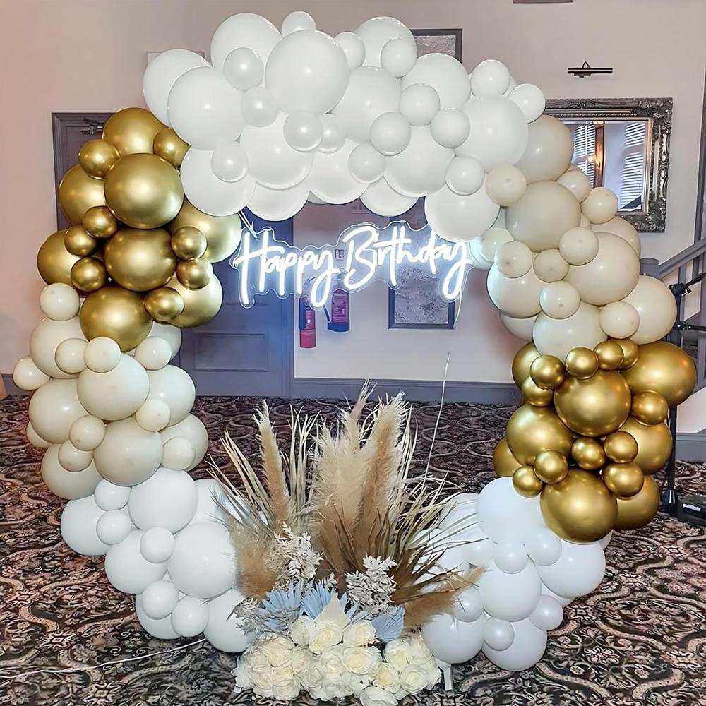 Metallische Goldene Ballons Girlande Weißer Sand Ballonbogen Set Geburtstagsparty Babyparty Hochzeit Jubiläum Abschlussfeier Dekoration