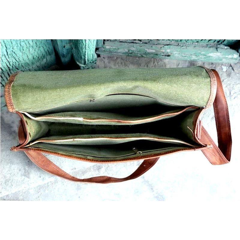 Large Brown Vintage Genuine Leather Messenger Men Briefcase Laptop Shoulder Bag