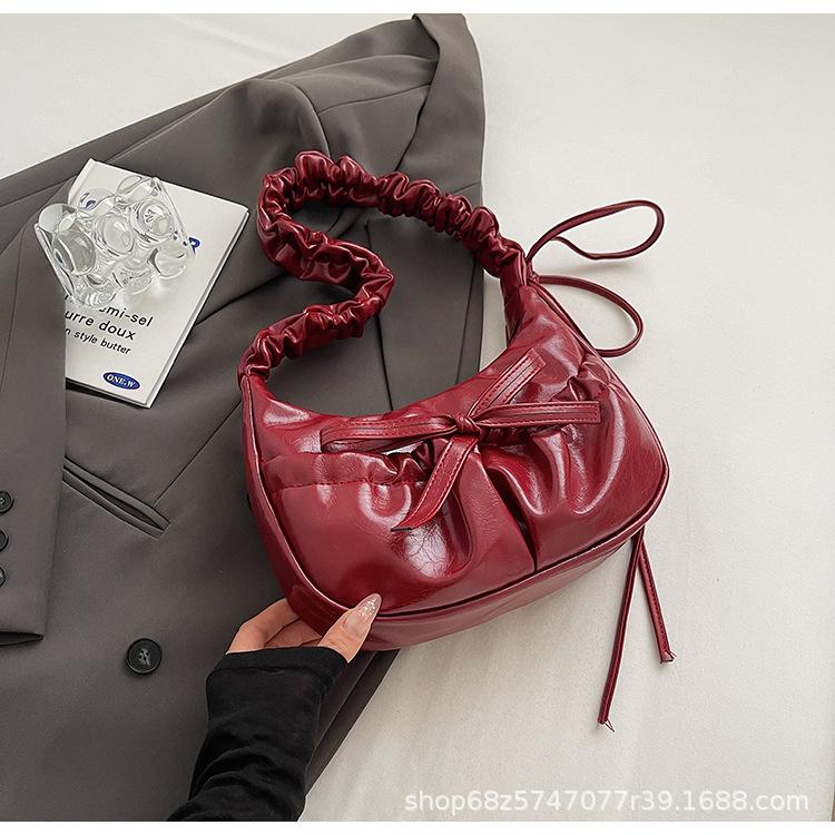 Korean versatile casual pleated lace drawstring design crossbody shoulder bag underarm bag niche lazy wind dumpling bag