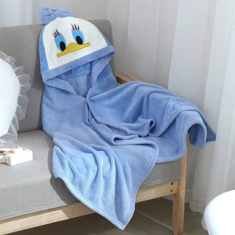 Children's Hooded Coral Fleece Bathrobe - Soft, Absorbent Cape Towel for Boys & Girls.