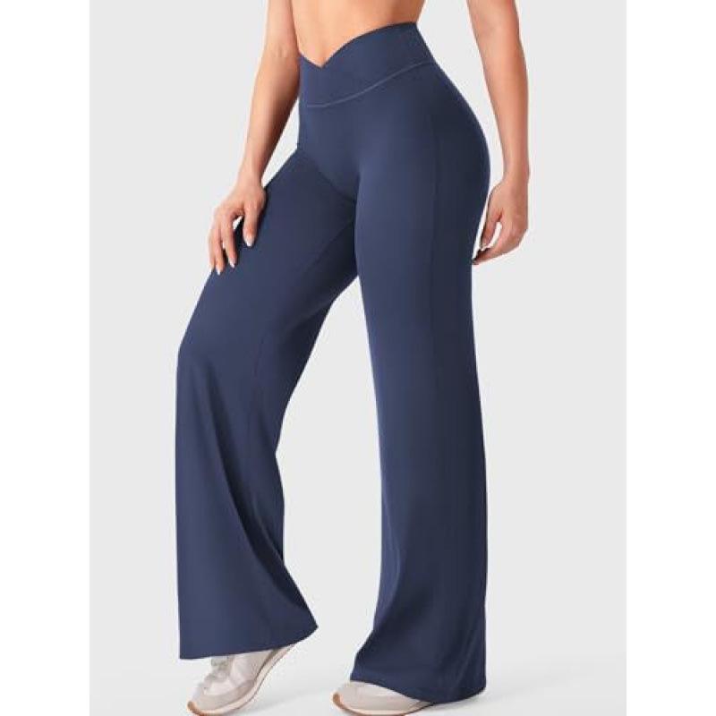 

Cross V-Waist Wide-Leg Yoga Pants - High Elasticity, Quick-Drying, Loose Fit, Long Sports Pants for Pilates & Dance S темно-синього кольору