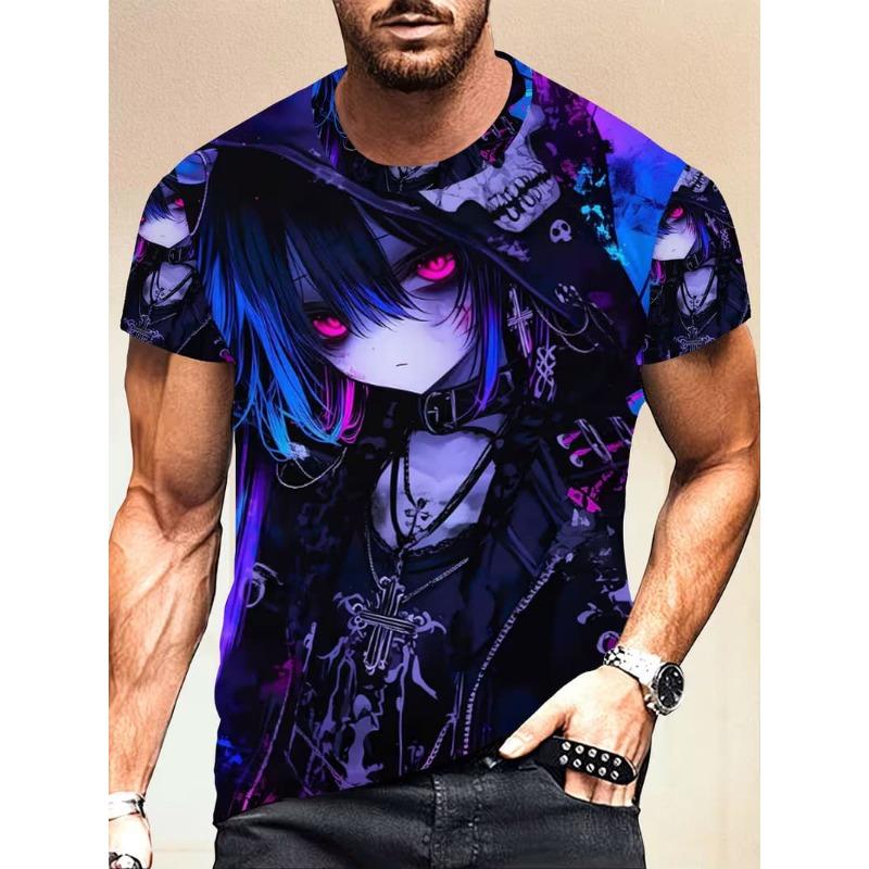 Moda Uomo T-shirt da Uomo Stampata 3D Girocollo Manica Corta Trendy Streetwear