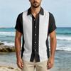 Men Short Sleeve Casual Button Down Shirt Relaxed Fit Lightweight Fabric Vertical Stripe Pattern Lapel Collar Pocket Design