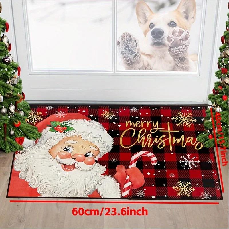 Anti-Slip Washable Christmas Kitchen Mat Waterproof Absorbent for Entryway Bathroom Santa Pattern Home Holiday Floor Mat