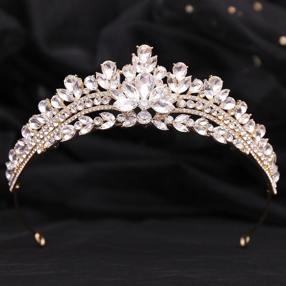 Korean Opal Crystal Bridal Crown TealGreen Princess Tiara Set Luxury Wedding Party Hair Zircon for Queen Style Brides Crown