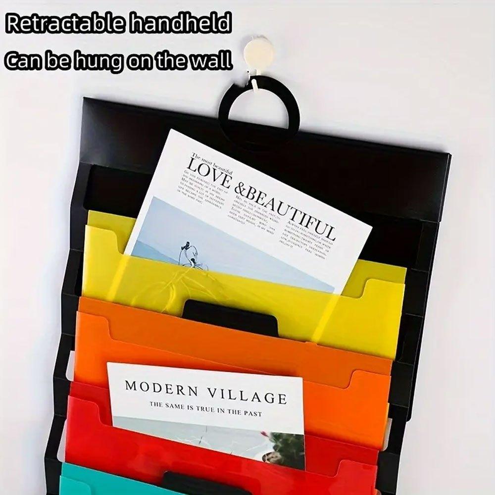 Wall-Mounted Rainbow Accordion File Folder Office Document Bag 6-pocket Hanging Folder Multi-color Hanging File Organizer Multi-layer Classification