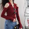 2025 New Elegant Off Shoulder Cardiagn Women Sweater Long Sleeve Slim Fit Fashion V-neck Knitted Top Solid Color Fall Fashion Sexy Knitwear Clothes