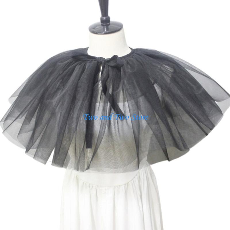 HX6F Tulle Detachable Collar Decorative Ruff Collar Dark Wedding Accessory Neckpiece
