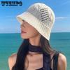 Women Hollow Crochet Bucket Hat Knit Fisherman Cap Lightweight Wide Brim Sun Hat for Summer Beach Outdoor Travel Daily Casual Sun Protection