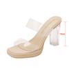 Leather Sheepskin Transparent High-heeled Sandals Women's 2025 New Waterproof Table with Crystal Heel Thick Heel Cool Slippers