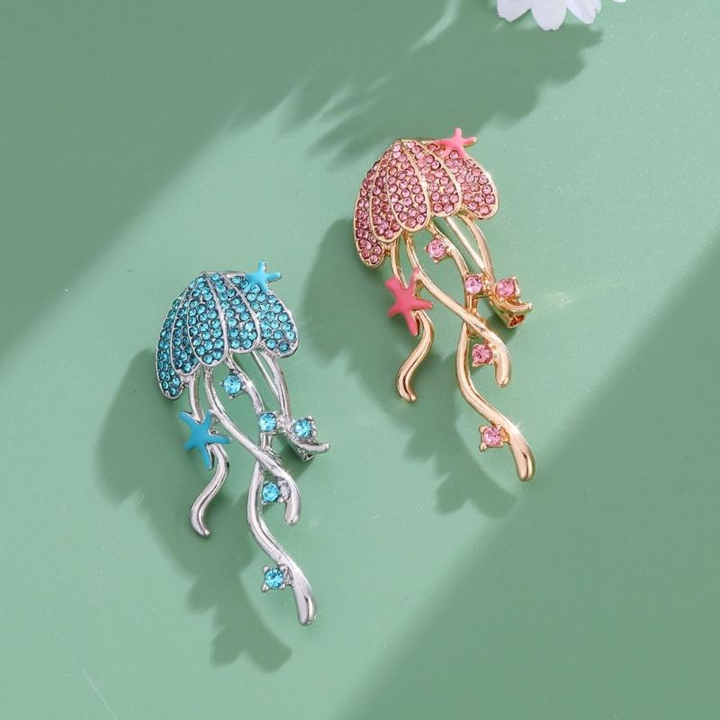 Unique Rhinestones Jellyfish Shaped Brooch Sea Creature Pin Jewelry Accessories For Jackets Coats And Bags