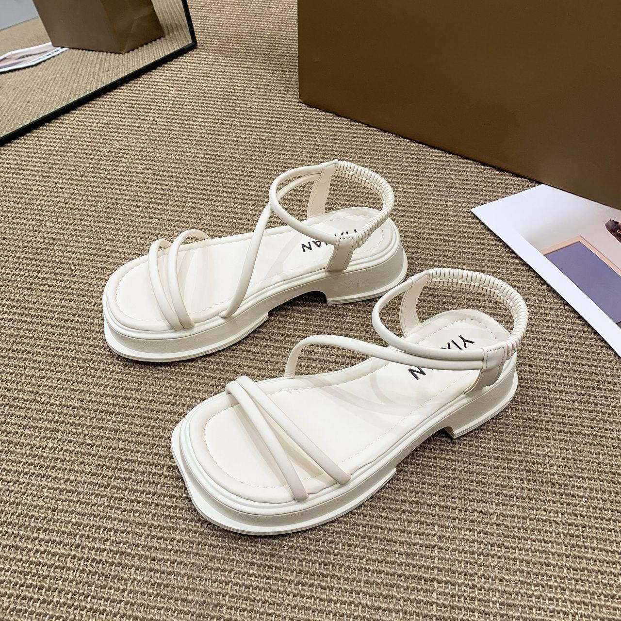 

Женские летние универсальные сандалии на толстой подошве с надписью «One-word Cross Fashion Roman Shoes» EU37/CN38 бежевый