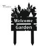 Courtyard Aesthetic Accents Welcome Decorative Yard Sign, Wildflowers/Vegetables Silhouette Black Garden Stake, Outdoor Entrance Decor Acrylic Rustic