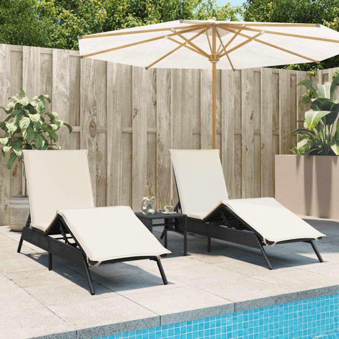 VidaXL Chaises longues avec coussins lot de 2 noir résine tressée 3261578