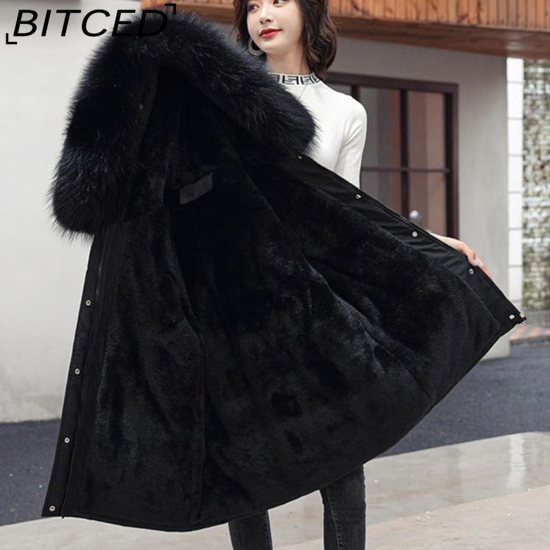 BITCED Women's Mid-Length Drawstring Cotton Coat with Fleece Lining Loose-Fit Puffer Jacket with Down-Fill Cotton Padding Winter Outerwear
