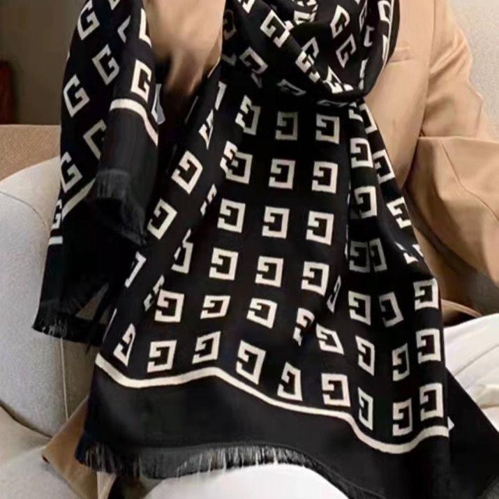 New Autumn and Winter G Letter Mid Length Imitation Cashmere Scarf Korean Style Retro Women's Scarf Thickened Warm Women's Shawl