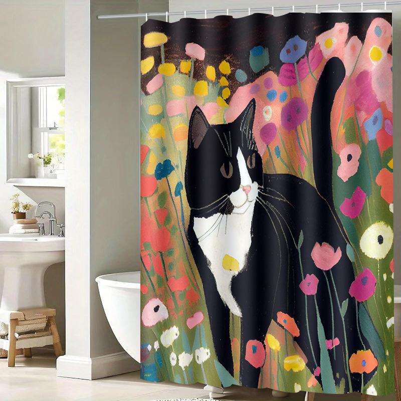 

Black And White Skull Lines Washable Dirt-Resistant Shower Curtain Shower Head Waterproof Polyester Bath Curtain For Home Decor W60H190(CM)-1 Pcs