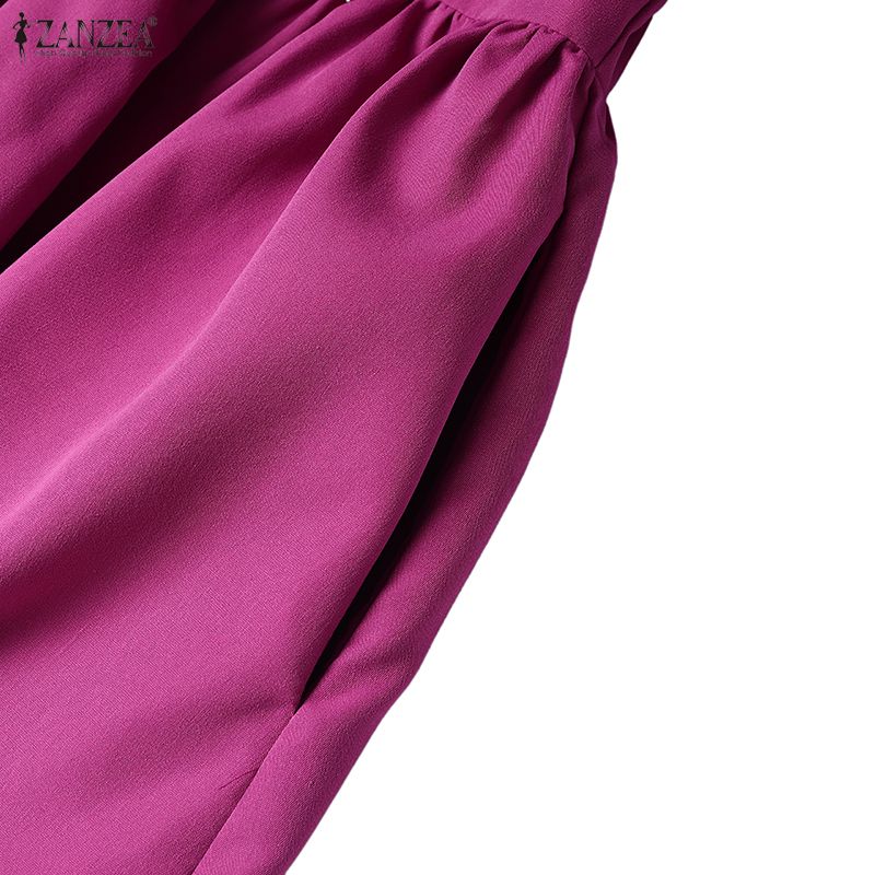 ZANZEA Lässiges Sommerkleid mit V-Ausschnitt und kurzen Ärmeln für Damen