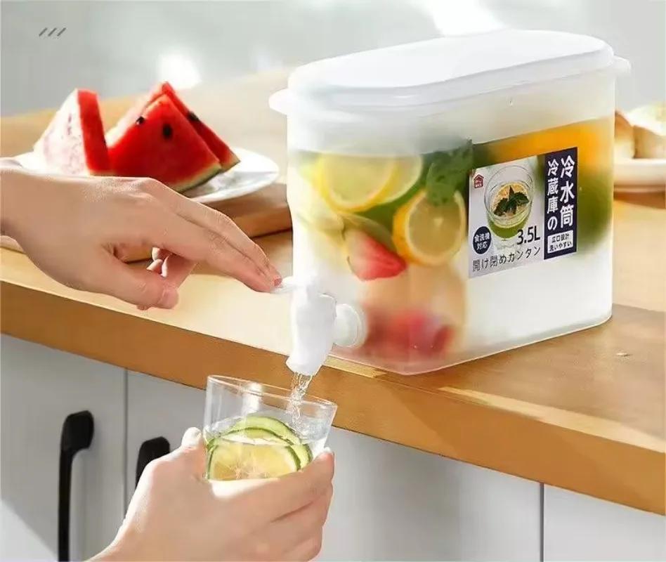 3.5L Large Capacity Cold Water Pitcher Cold Kettle with Faucet In Refrigerator Iced Beverage Dispenser Refrigerator and Spigot