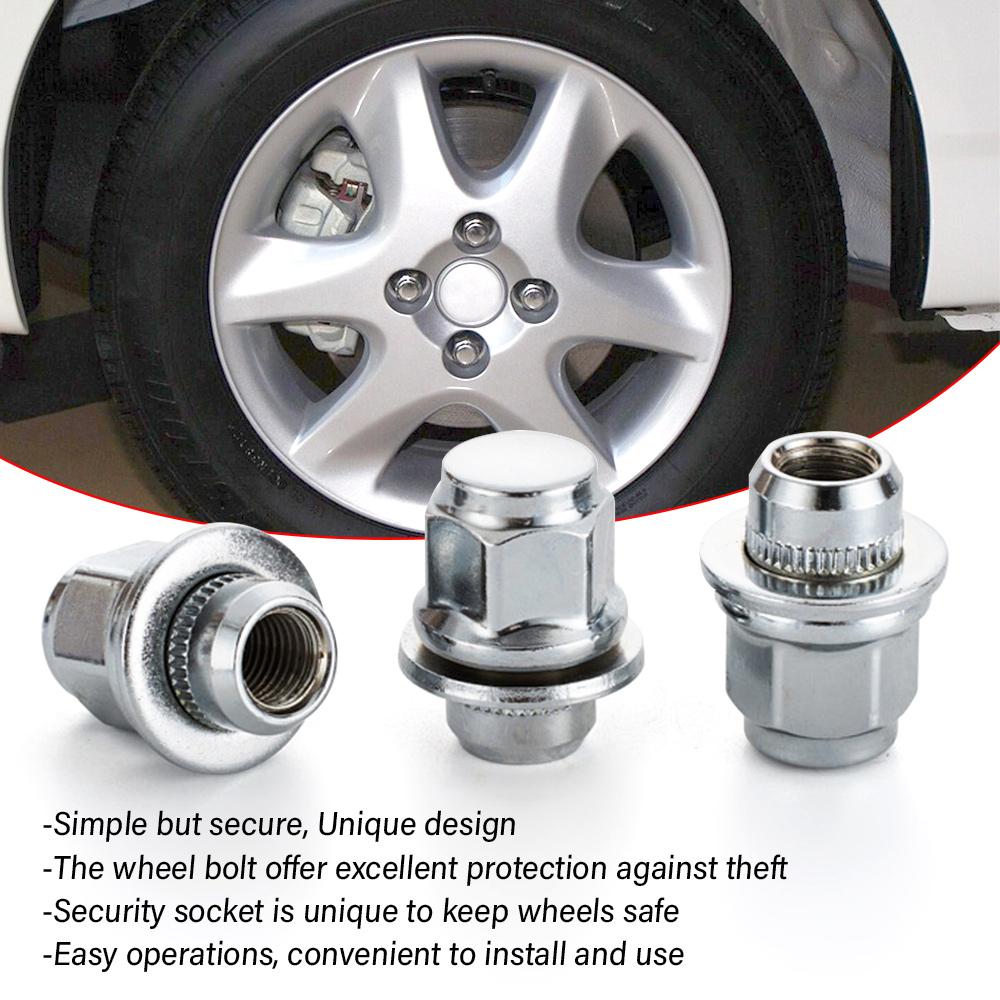 5PCS M12 x 1.5 Locking Wheel Bolts Anti-Theft Lug Nuts for Toyota Aluminum Alloy With Security Socket 43x25mm Zinc Plated