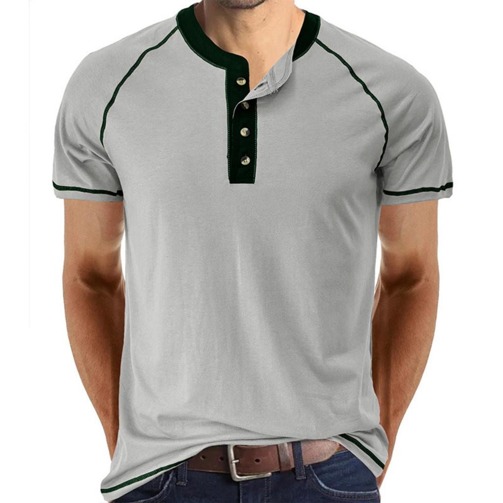 Vêtement de sport de base décontracté pour homme, Haut T-shirt à manches courtes et col rond color-block pour homme