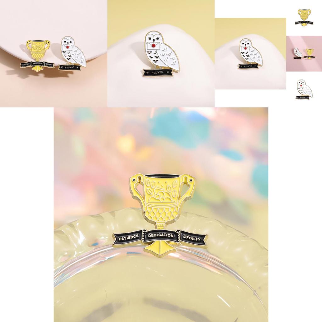 Unique Creative Cartoon White Dove Owl Trophy Style Metal Badge Fun Animal Pin