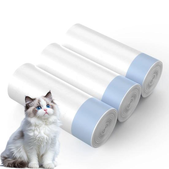 60 Pcs Drawstring Cat Litter Bags Cat Litter Box Liners Mess-Free Pet Waste Bags for Most Auto Self-Cleaning Litter Boxes