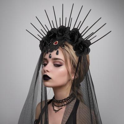 Diadema Gótica de Halloween con Pedrería Diadema Tocado Velo Diadema Disfraces Cosplay