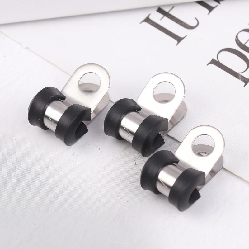 12Pcs Rubber Lined Wiring Hose Pipe Clamp Metal R Clips Camper Hydraulic 3/16" Brake Gas Line Pipe Fixing Clamp Cramp