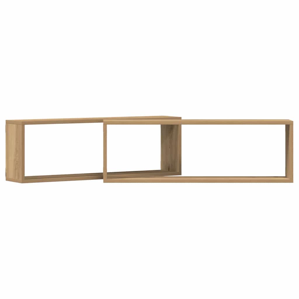 Wall Shelves with Shelf 2 Pcs Rustic Oak Finish 80 X 15 X 26 Cm
