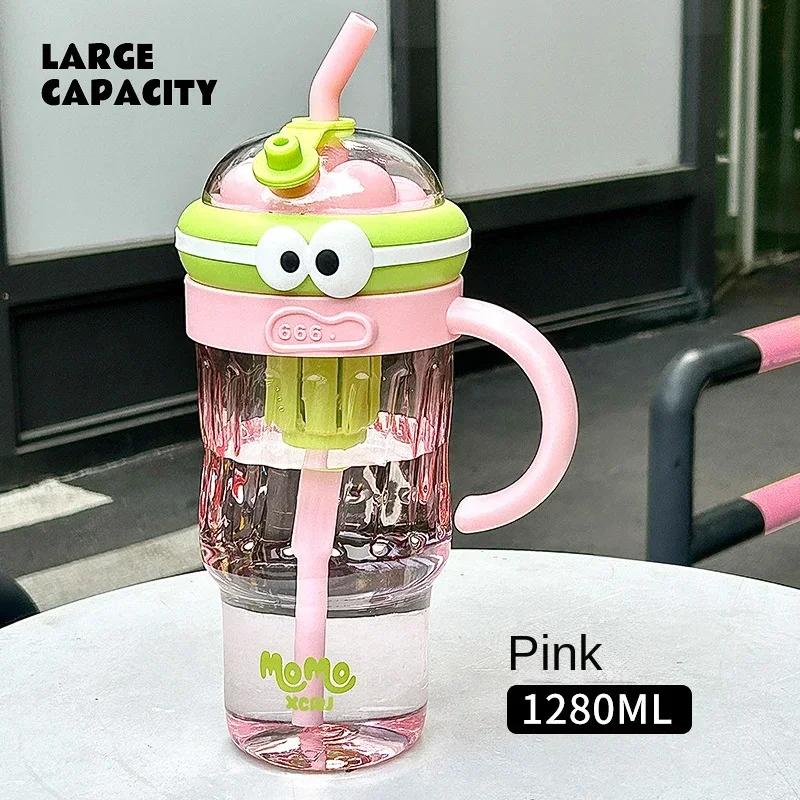 1280ml Large Capacity Straw Cup, Outdoor Plastic Water Bottle, Office Drinking Cup, Summer Cup with High Aesthetic Value