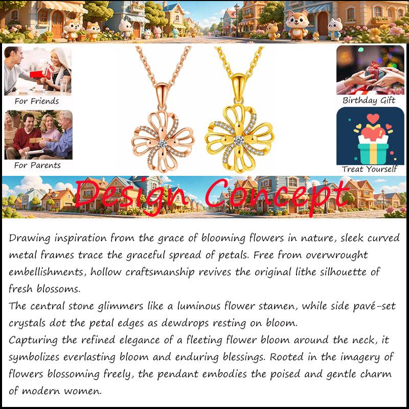 Elegant Flower Pendant Necklace Gold/Rose Gold Plated Sparkling CZ Floral Pendant Jewelry Gift for Daily Occasion
