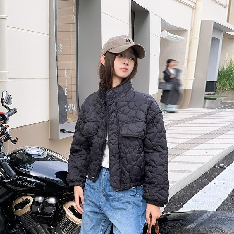 Small age-reducing design sense drawstring buckle waist short cotton clothes loose stand-up collar long-sleeved jacket women