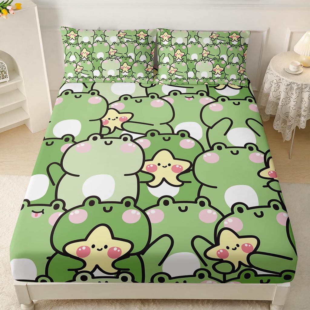 Cute Cartoon Frog Pattern Bed Hat Three-Piece Digital Printing Bedding Bed Hat Three-Piece Set Children And Adults