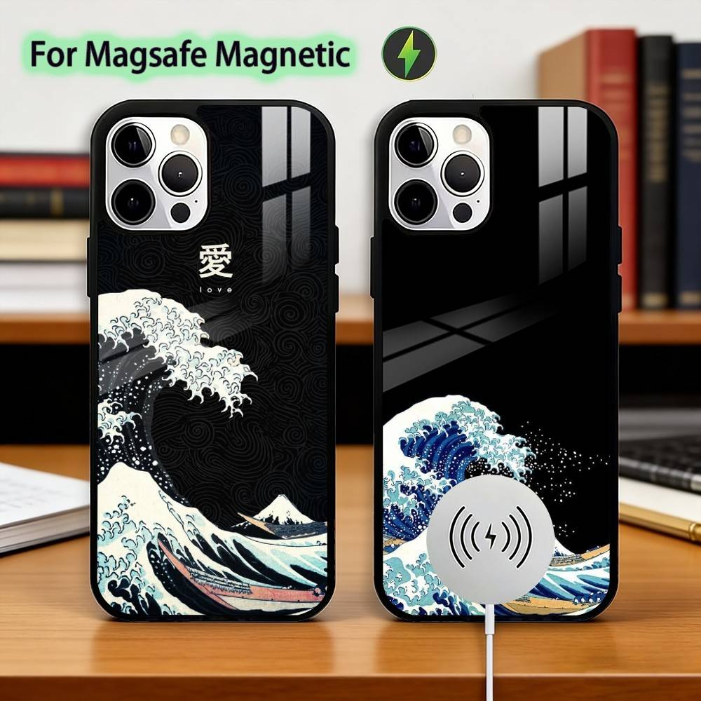 Die Große Welle vor Kanagawa Handyhülle Für iPhone17,16,15,14,13,12,11 Plus,Pro Magnetisch mit Magsafe Kabelloses Laden