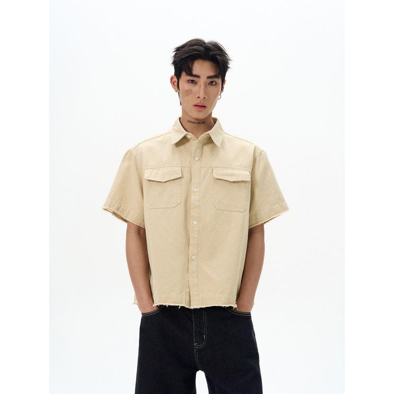 Kisko American Retro Style Boxy Workwear Short-Sleeved Shirt for Men and Women Vintage Loose Casual Outdoor Shirt