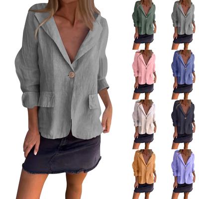 Women's Literary Loose Solid Color Button Cotton Linen Jacket
