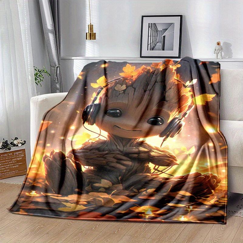 1pc Groot Printing Blanket - Soft, All-Season Throw for Office Blanket, | Personalized Gift with Adorable Cartoon Design