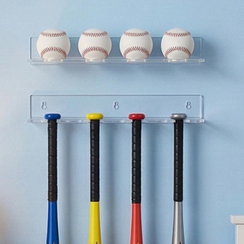 2pcs Clear Acrylic Wall Mount Baseball Display Rack Securely Hold 4 Baseball for Collection Showcase