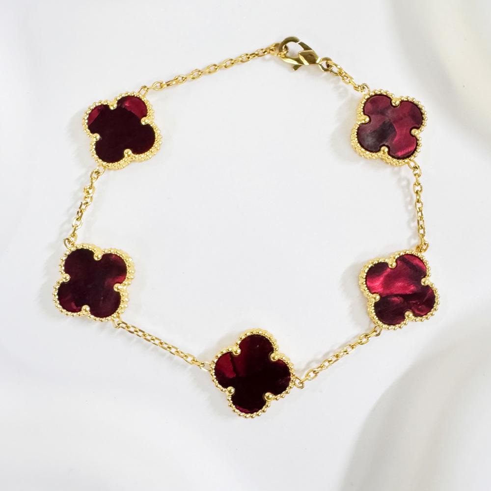 15mm Titanium Steel Double-Sided Four-Leaf Clover Bracelet Non-Fading Fashionable Four-Leaf Clover Flower Bracelet