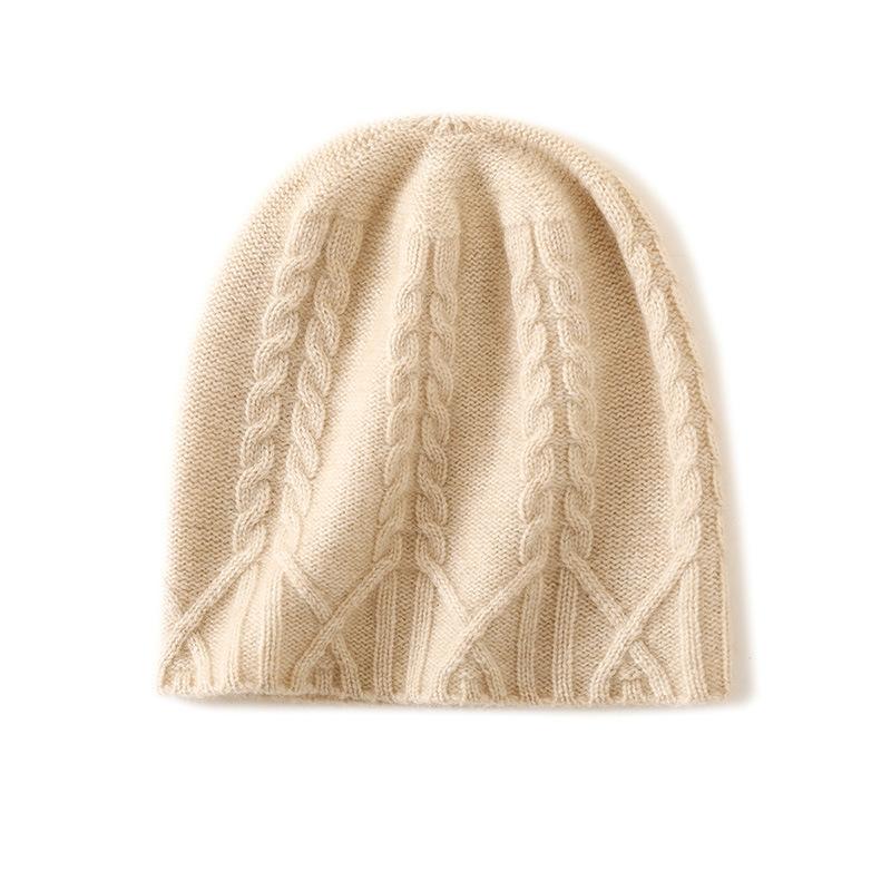 Cashmere Autumn and Winter New High End Solid Color Twisted Flower Thickened Warm and Fashionable Knitted Casual Hat for Women