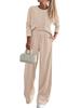Autumn Trendy Two-Piece Casual Long Sleeve Ribbed Knit Wide Leg Pants Set Women's Fall Fashion