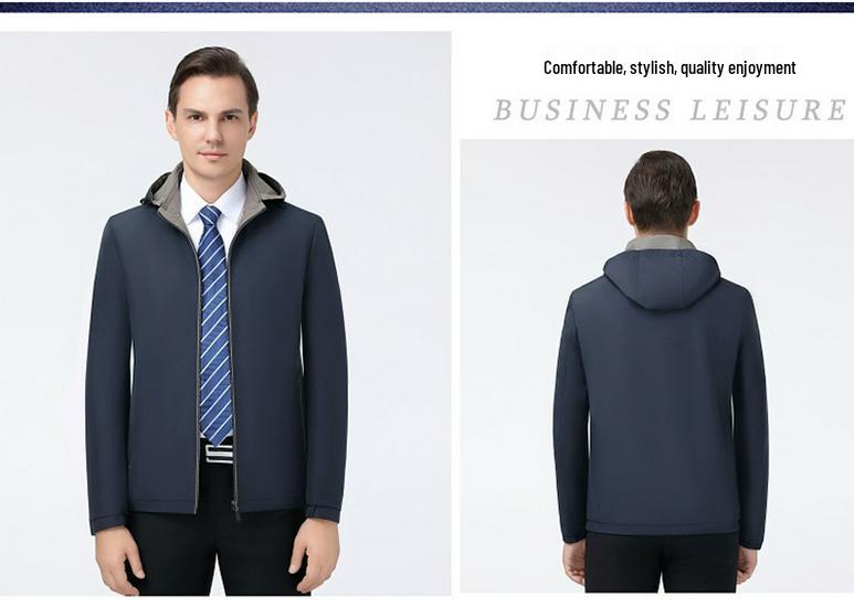 Men's Plus Size Double-sided Stand Collar Jacket - Business Casual Spring/Autumn Wear for Middle-aged Dads