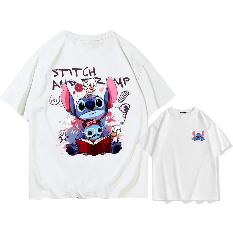 2026 New Fashion Anime Stitch Cartoon Anime Womens Crew Neck Loose Large Size Breathable Comfort Short Sleeve TShirt