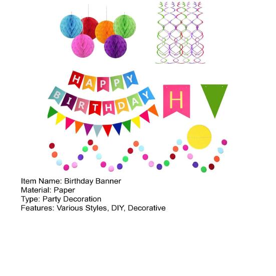 1 Set Happy Birthday Banner Rainbow Birthday Banner Circle Confetti Garland Swirl Streamers Honeycomb Ball Birthday Party Decoration