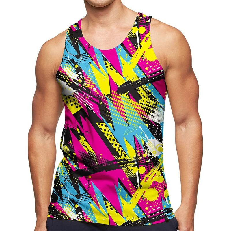 Colorful Abstract 3D Print Tank Tops Men's Streetwear Vest Oversized Sleeveless Tank Top Bodybuilding Fitness Gym Man Clothing