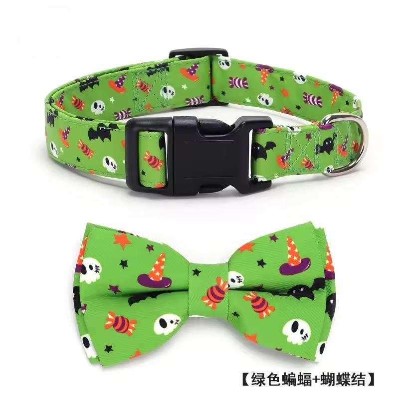 Halloween Dog Collar Puppy Bowtie Collar Adjustable Dog Collar for Small To Large Dogs Pumpkin Bat Ghost Pattern Pet Accessories