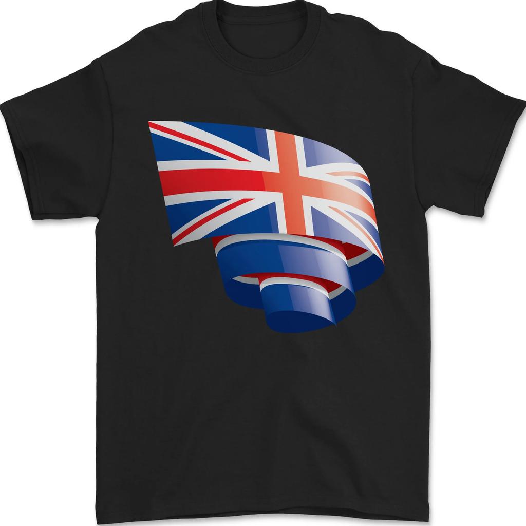 Curled British Flag Union Jack Britain Mens T-Shirt 100% Cotton