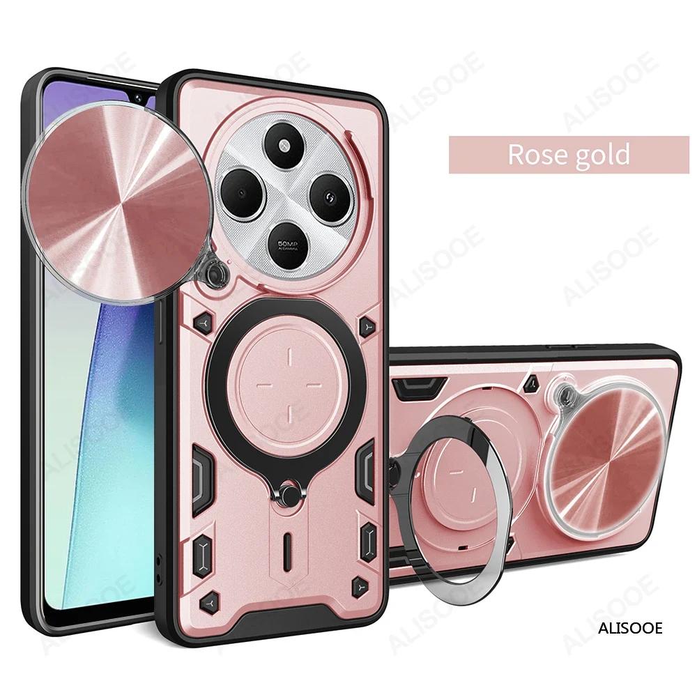 

Slide Camera Funda for Redmi 14C 4G Case Armor Slide Lens Magnetic Ring Stand Phone Cover for Xiaomi Redmi 14C Capa for Redmi 14C 4G рожевий колір золота